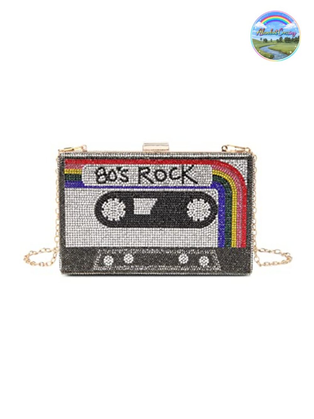 Rhinestone Retro Radio Shape Evening Clutch Crossbody Bag Detachable Chain